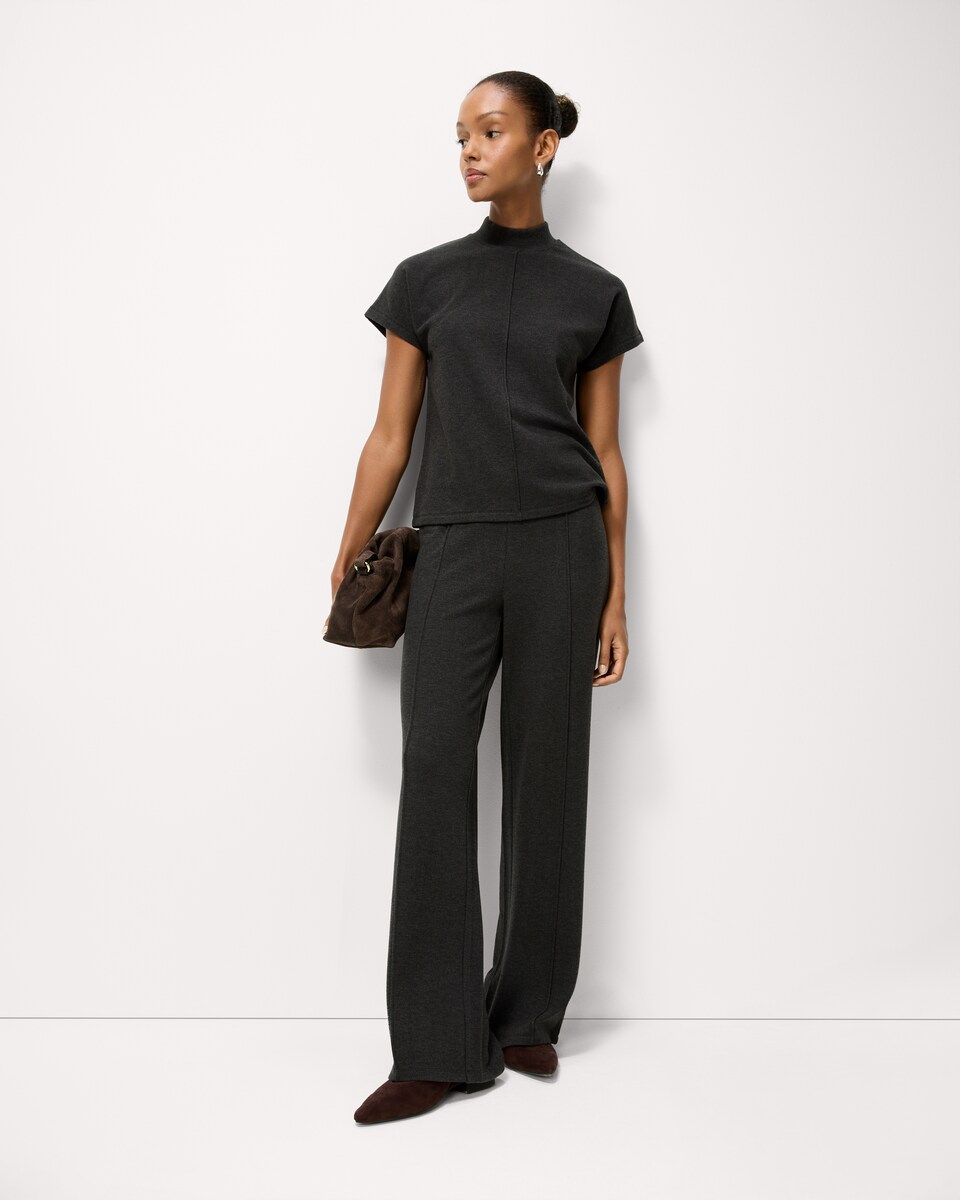 image 1 of F&F Brushed Pintuck Short Sleeved Top in Grey