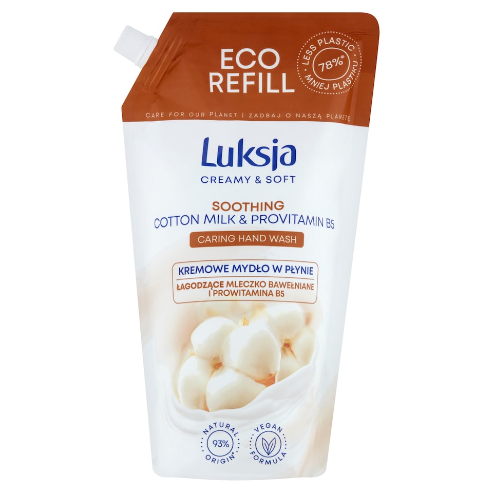 Luksja Creamy & Soft nyugtató hatású folyékony szappan utántöltő pamuttejjel,B5 provitaminnal 900 ml  1. kép