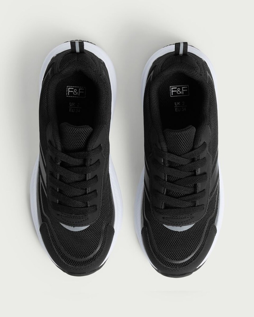 image 1 of F&F Boys Mesh Panel Lace Up Trainers in Black