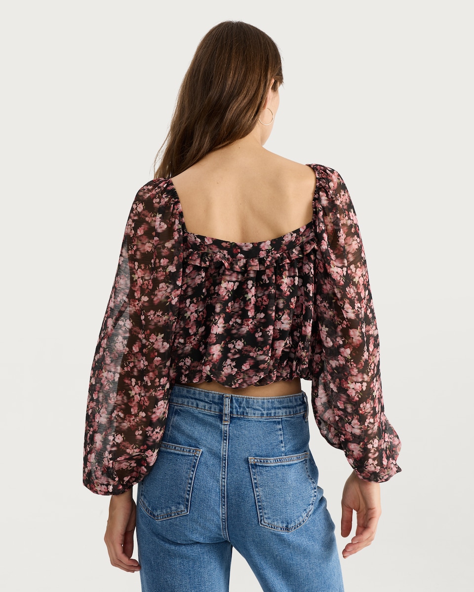 image 1 of F&F Floral Print Puff Sleeved Blouse in Multi Black