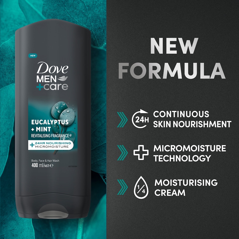 image 1 of Dove Men+Care Eucalyptus & Mint Body Wash Shower Gel 400ml