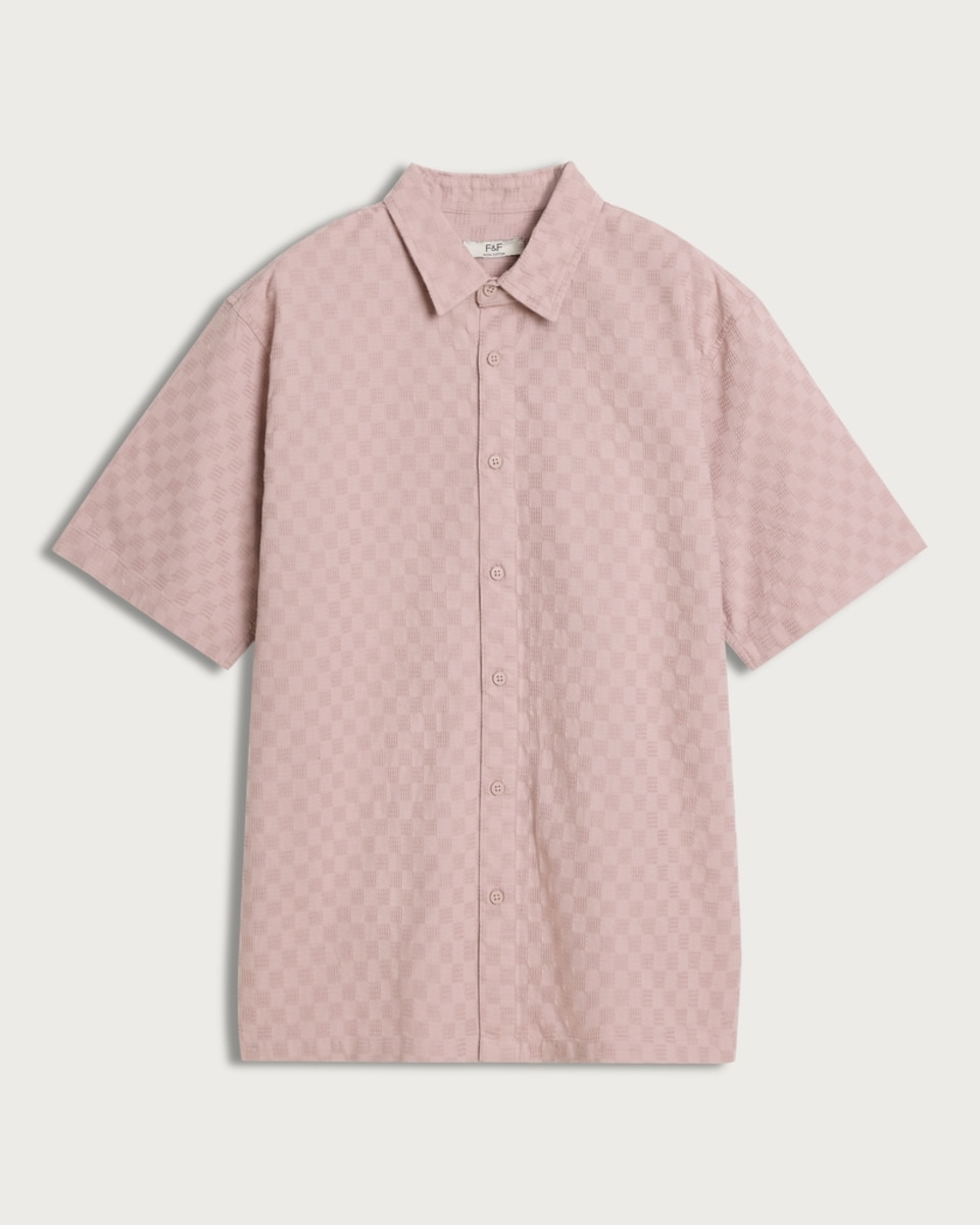 image 1 of F&F Pure Cotton Textured Short Sleeved Shirt in Pink
