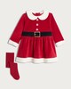 image 3 of F&F Baby 2-Piece Velour Santa Dress and Tights Set in Red