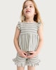 image 1 of F&F Girls 2-Piece Cotton Blend Striped Frill Sleeved Top and Shorts Set in Multi