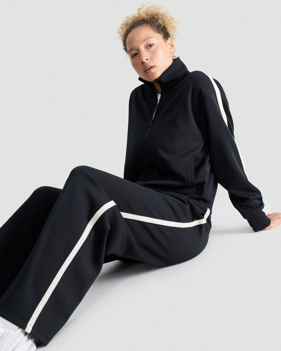 image 1 of F&F Active Wide Leg Side Stripe Joggers in Black