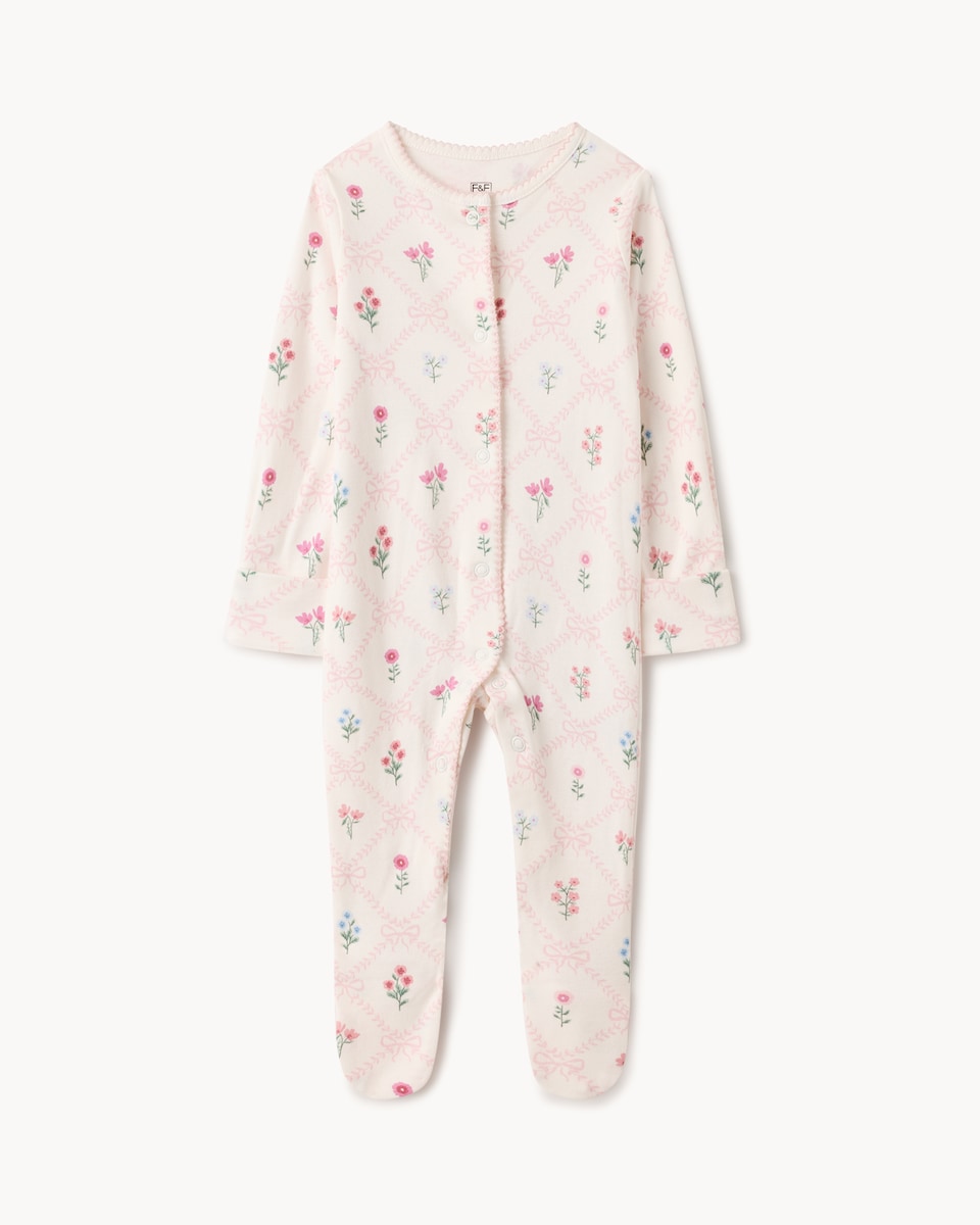 image 1 of F&F Baby 3-Pack Pure Cotton Printed Sleepsuits in Pink