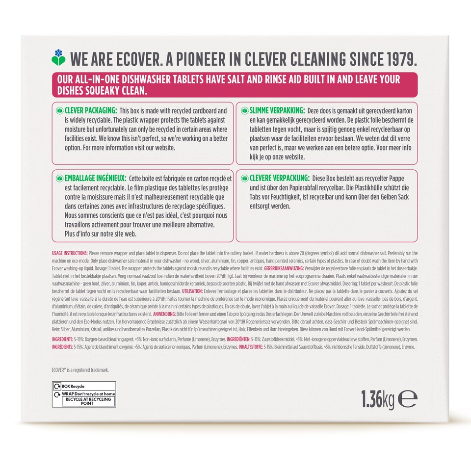 image 1 of Ecover All In One Dishwasher Tablets 68 1.36Kg