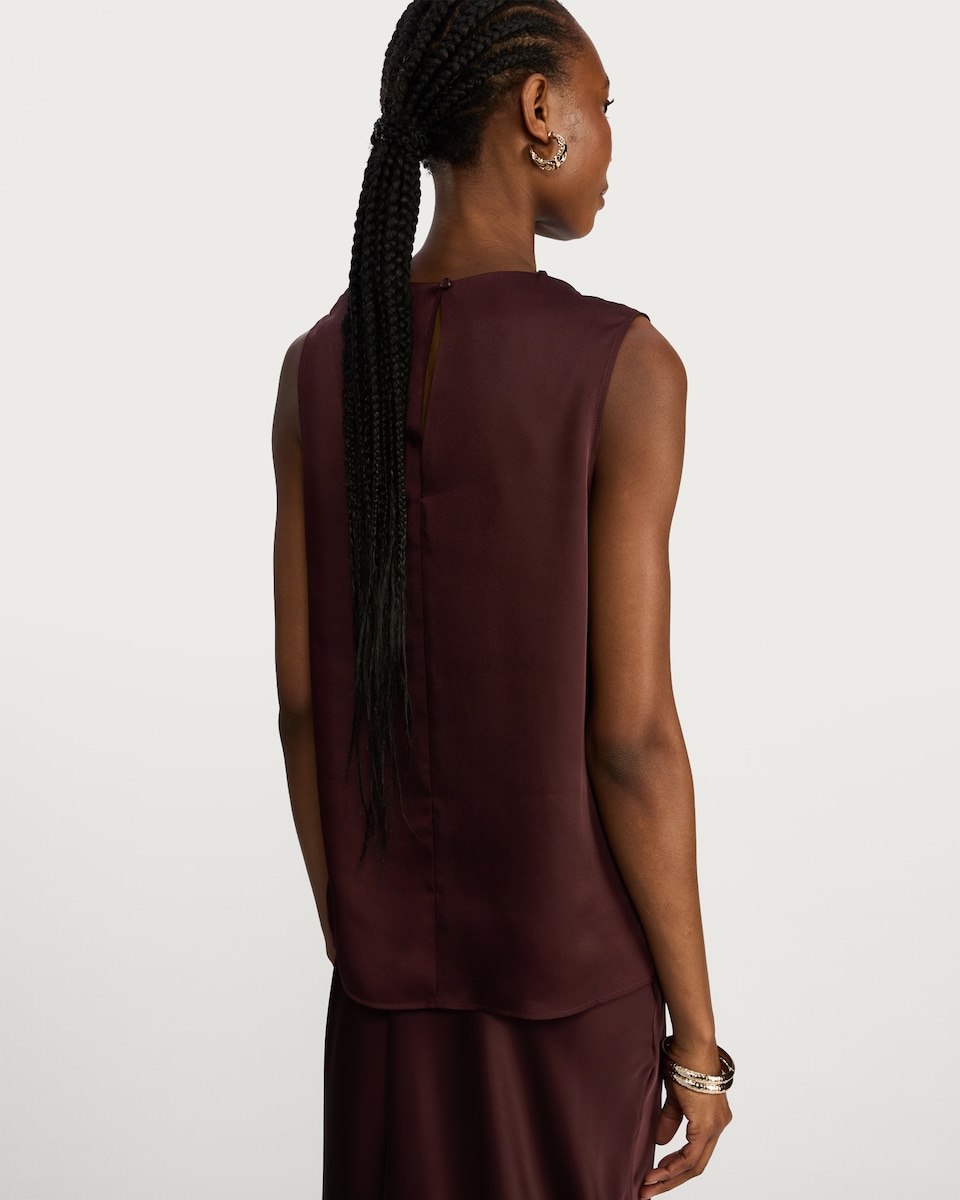 image 1 of F&F Satin Cowl Neck Sleeveless Blouse in Burgundy