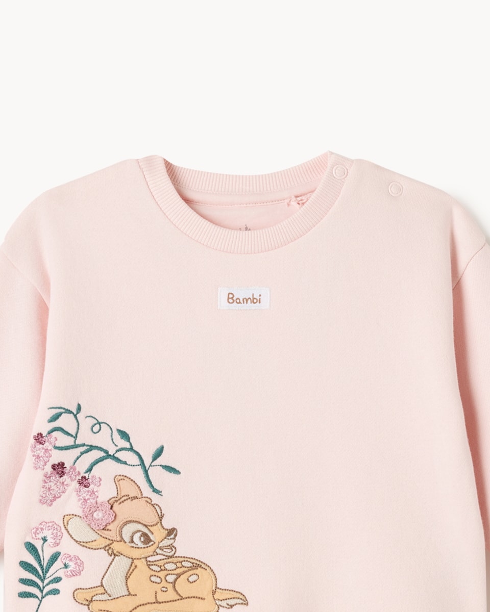 image 1 of Disney Bambi Cotton Rich Sweatshirt and Ribbed Leggings Set in Pink