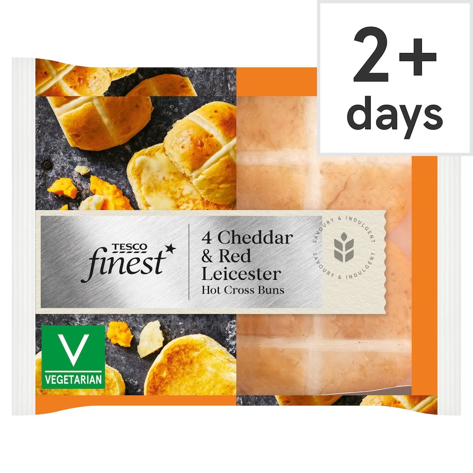 Tesco Finest 4 Cheddar & Red Leicester Hot Cross Buns