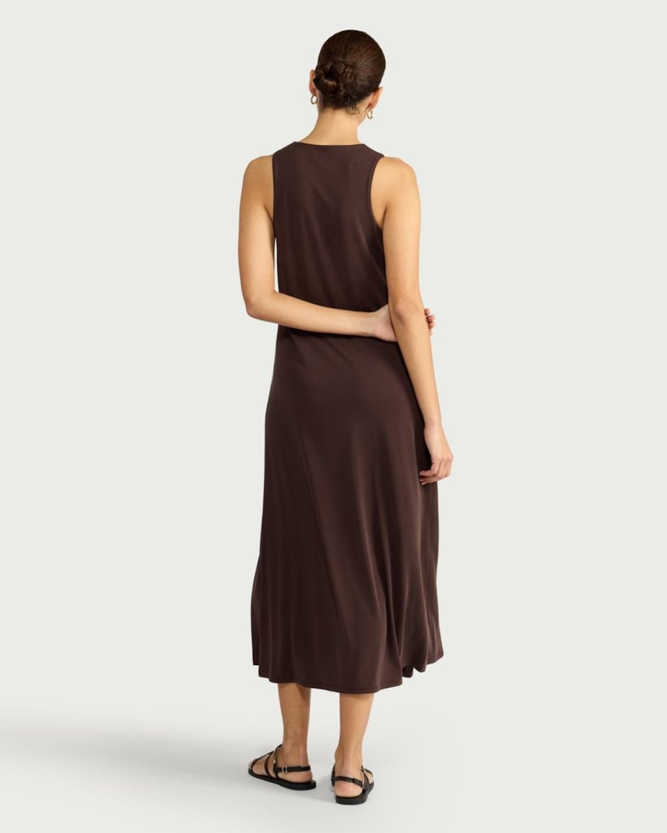 image 1 of F&F Sleeveless Trapeze Midi Dress in Brown