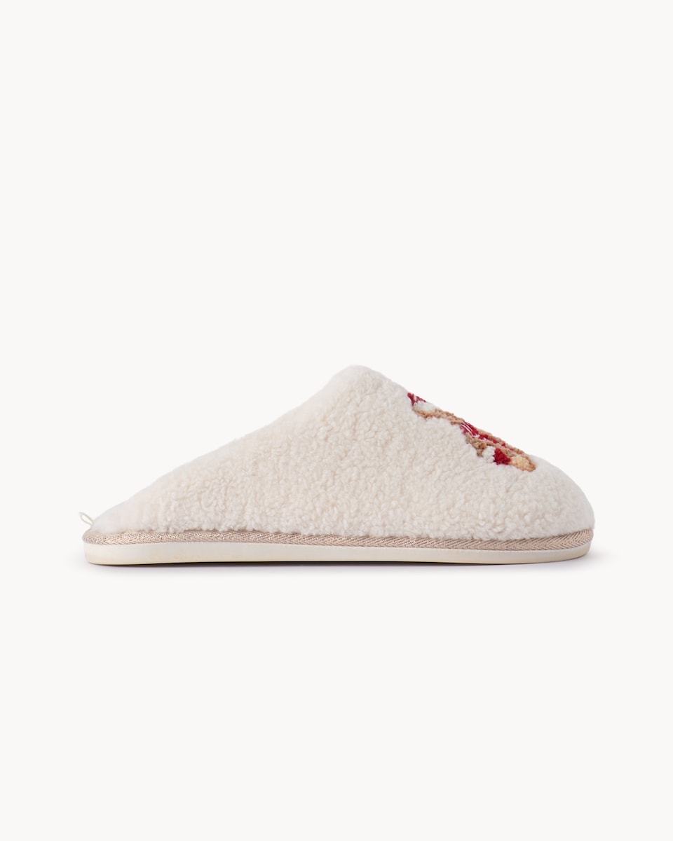 image 1 of F&F Borg Teddy Bear Mule Slippers in Cream