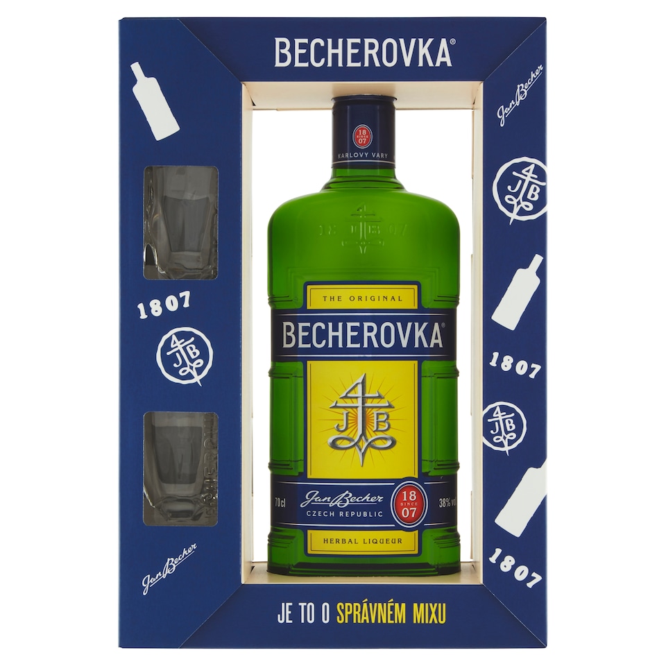 Becherovka Original Bylinný likér 70cl + 2 skleničky