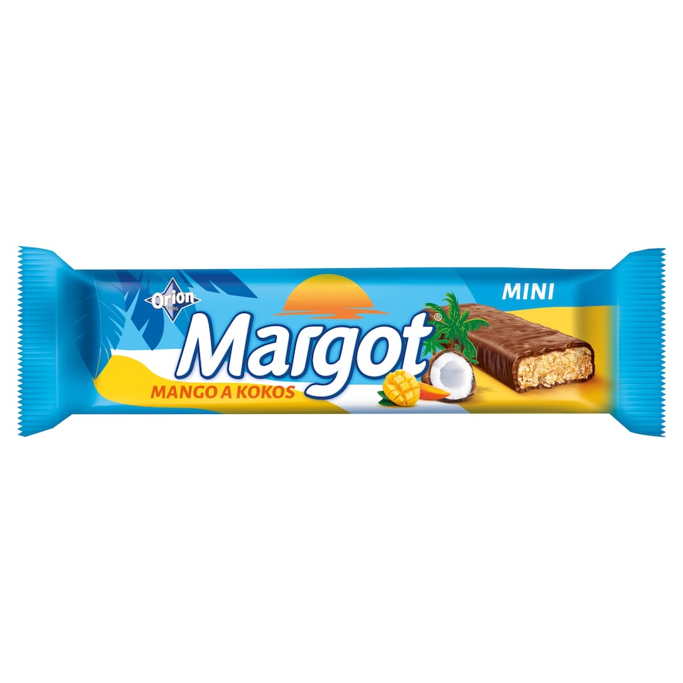 Margot mini mango a kokos, sójová tyčinka s chuťou manga máčaná v kakaovej poleve, 40 g