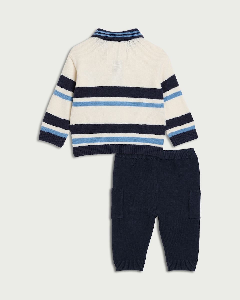 image 1 of F&F Baby 2-Piece Knitted Striped Set in Navy
