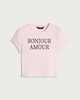 image 4 of F&F Cotton Rich Bonjour Amour Slogan Cropped T-Shirt in Pink