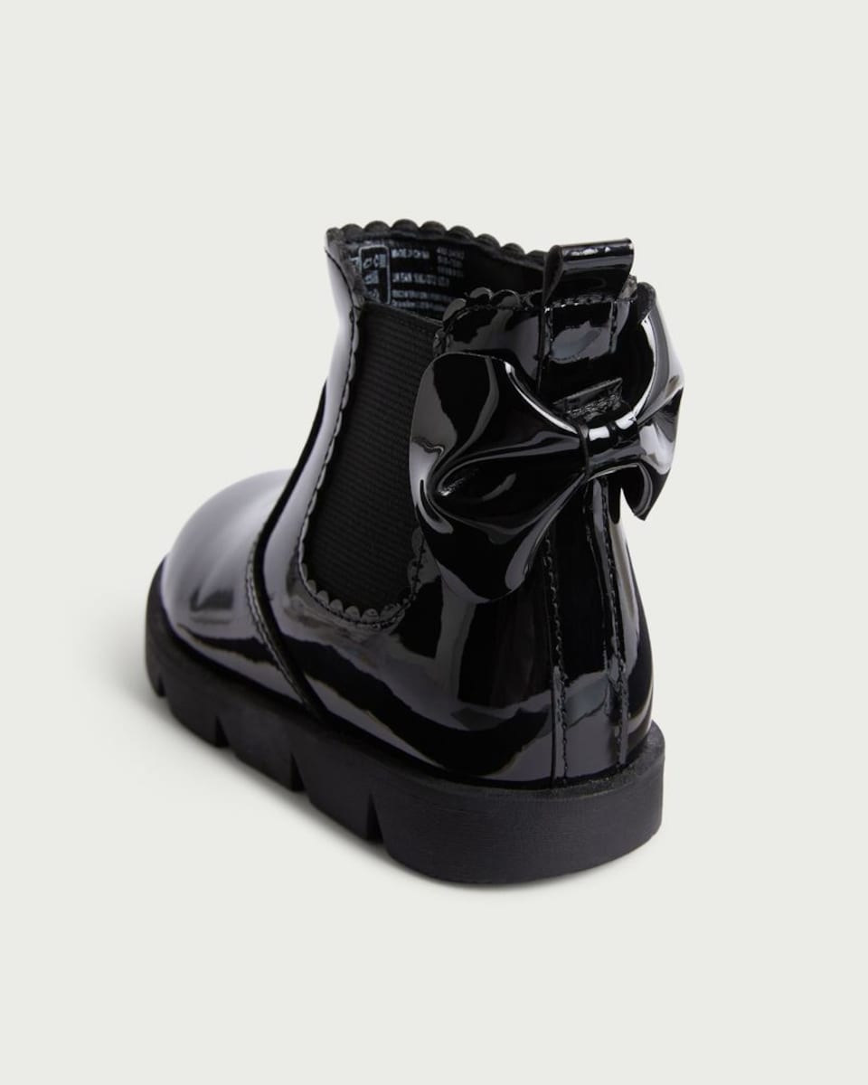 image 1 of F&F School Patent Bow Detail Chelsea Boots in Black