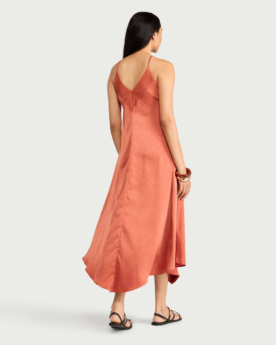 image 1 of The F&F Edit V Neck Hanky Hem Midi Dress in Orange