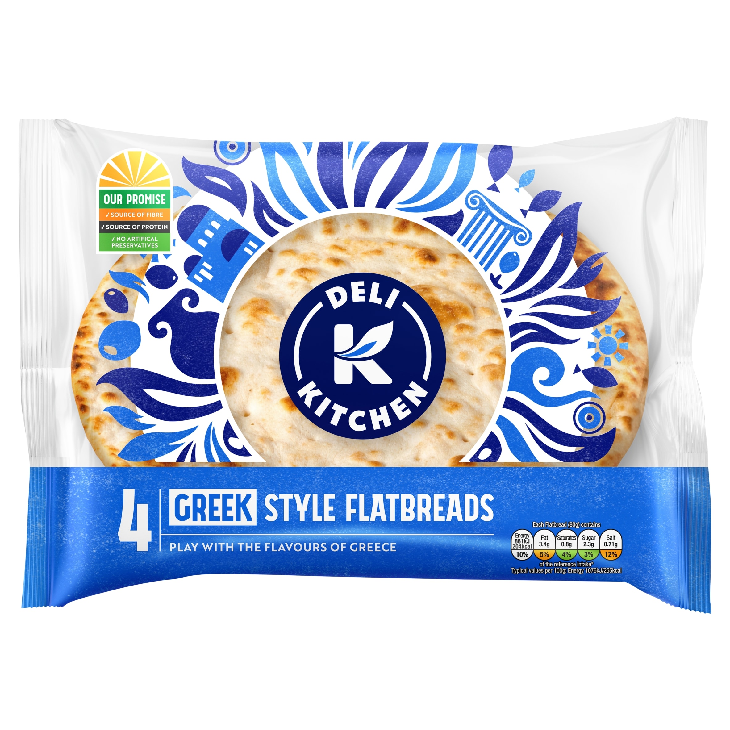 Deli Kitchen Greek Style Plain Flatbreads 4 Pack 320g