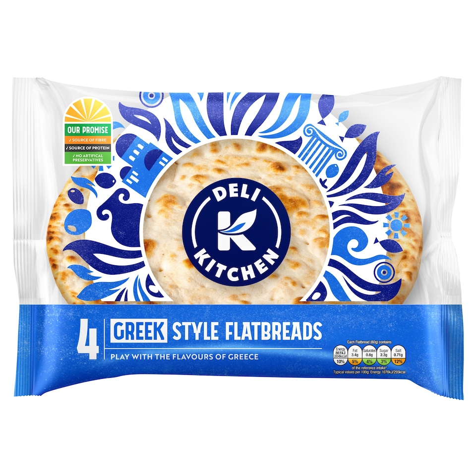 Deli Kitchen Greek Style Plain Flatbreads 4 Pack 320g