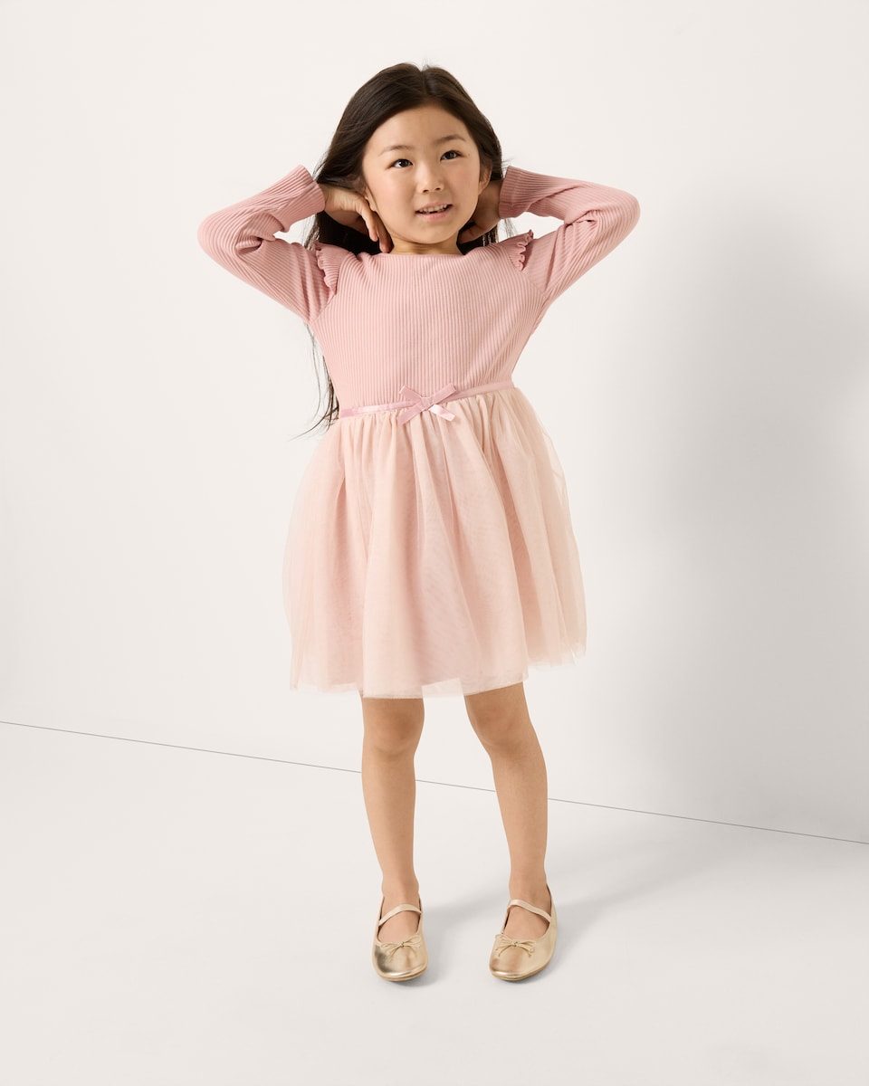 image 1 of F&F Girls Cotton Rich Tulle Dress in Pink