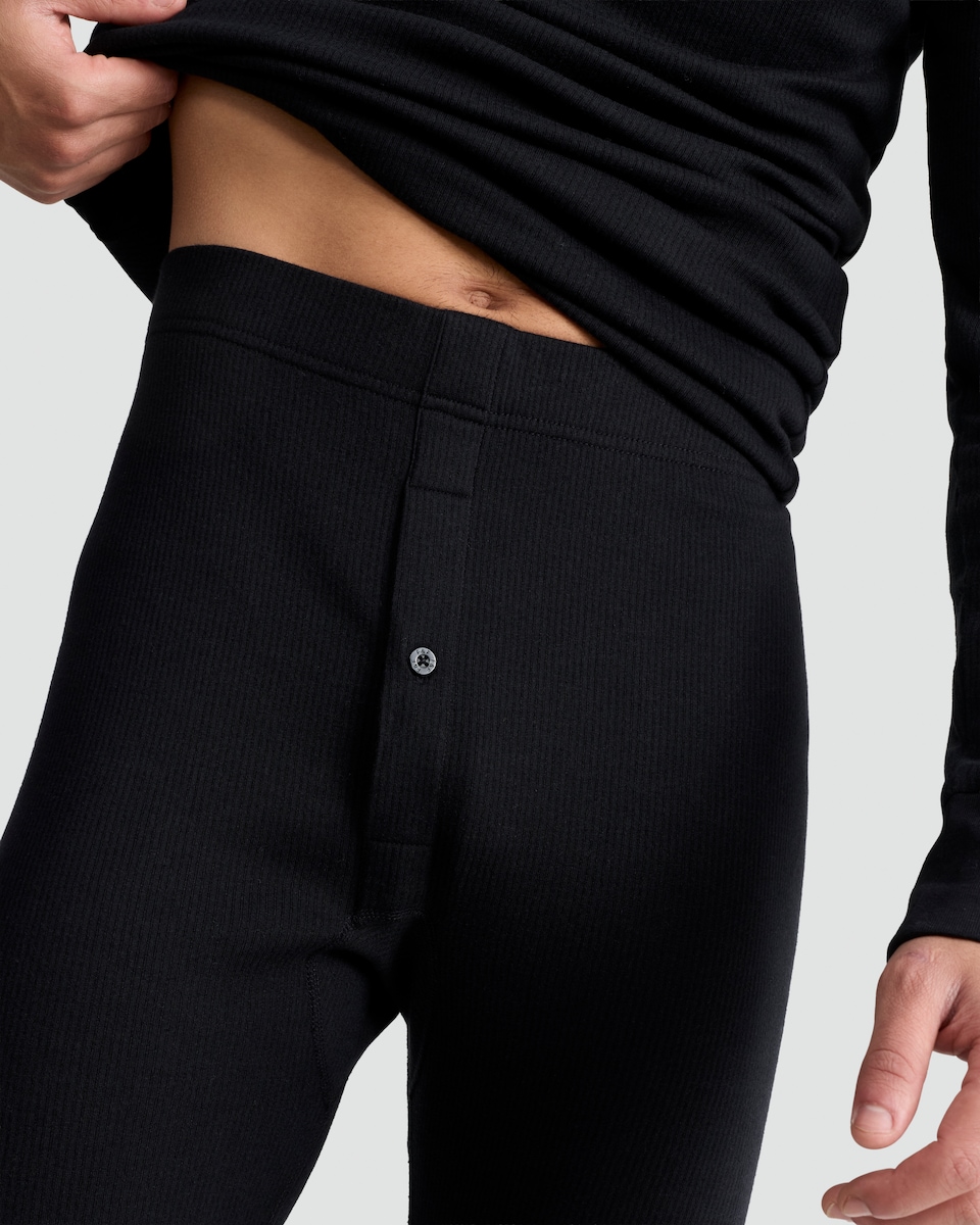 image 1 of F&F WARMPLUS™ Medium Warmth Ribbed Thermal Long Johns in Black