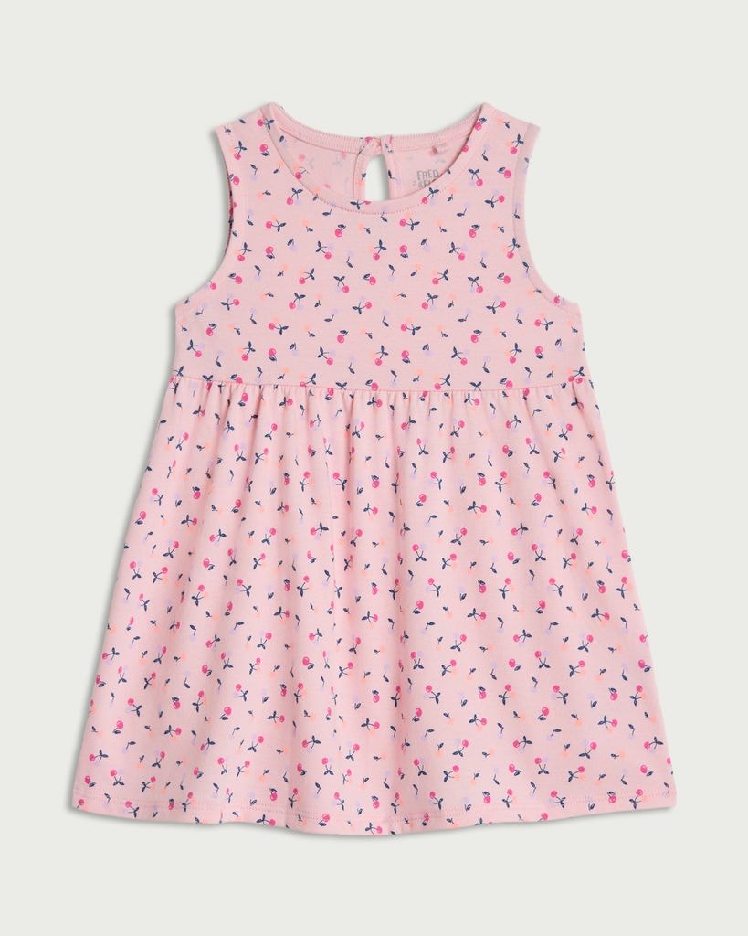 F&F Baby Pure Cotton Cherry Print Sleeveless Dress in Pink