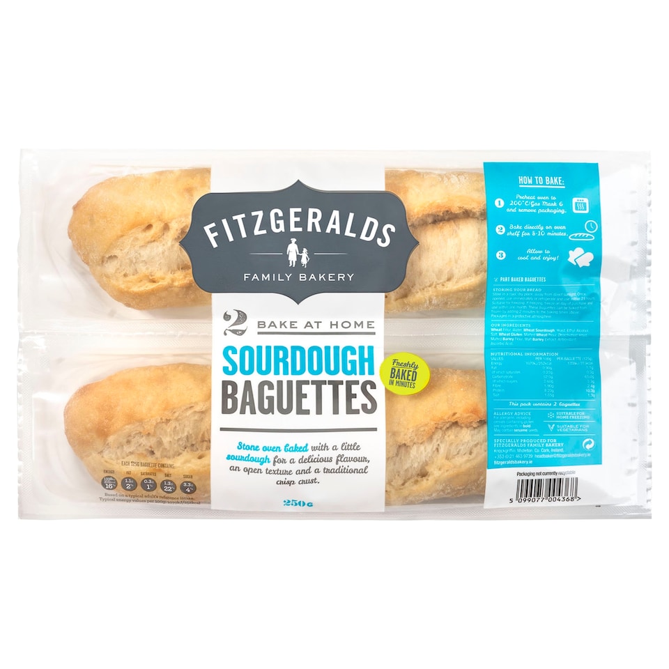 Fitzgeralds Bkry Sour Dough Demi Baguettes 2 Pack