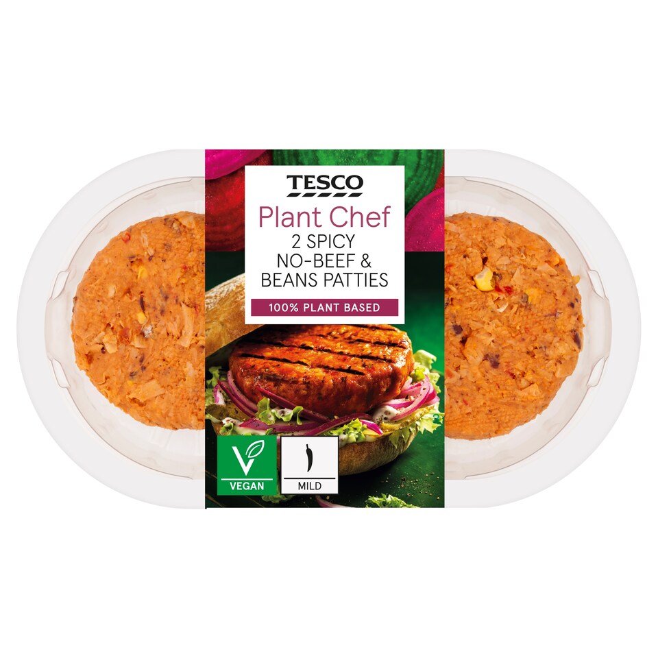 Tesco Plant Chef 2 Spicy No-Beef & Bean Pties 226G