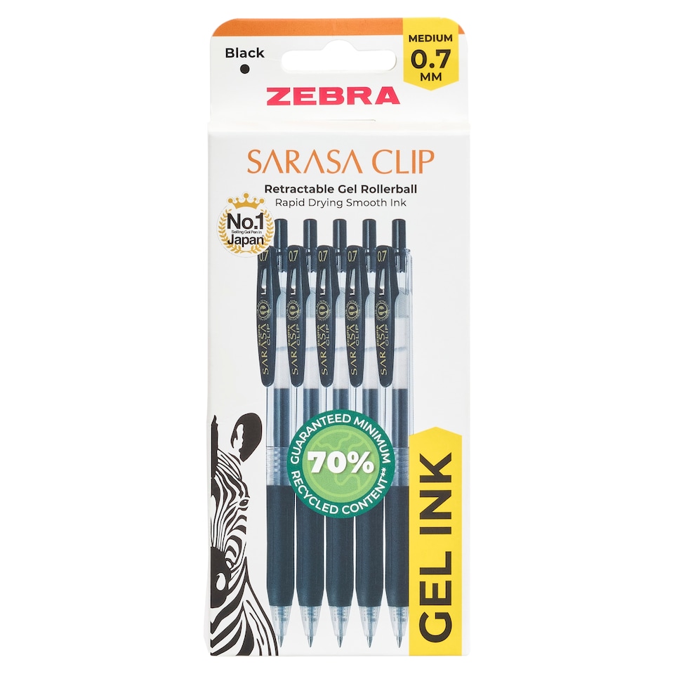 Zebra Sarasa Black Gel Pens 5 Pack