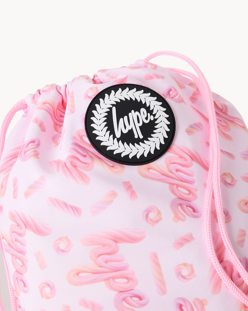 image 1 of Hype Printed Drawstring Bag in Pink