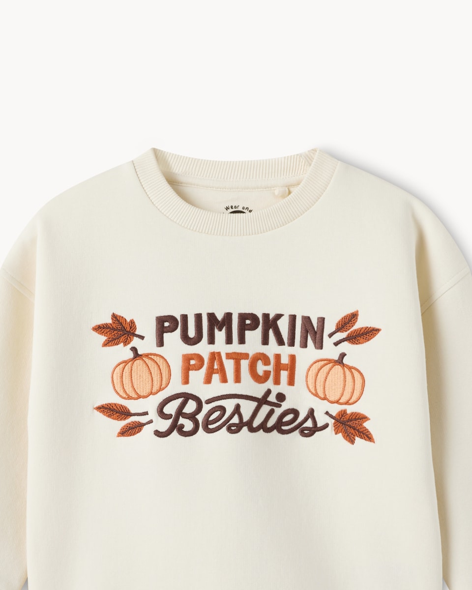image 1 of F&F Girls Cotton Rich Halloween Pumpkin Sweatshirt in Cream
