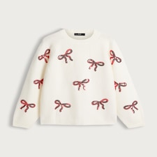 F&F Knitted Bow Sequin Embellished Jumper in Cream
