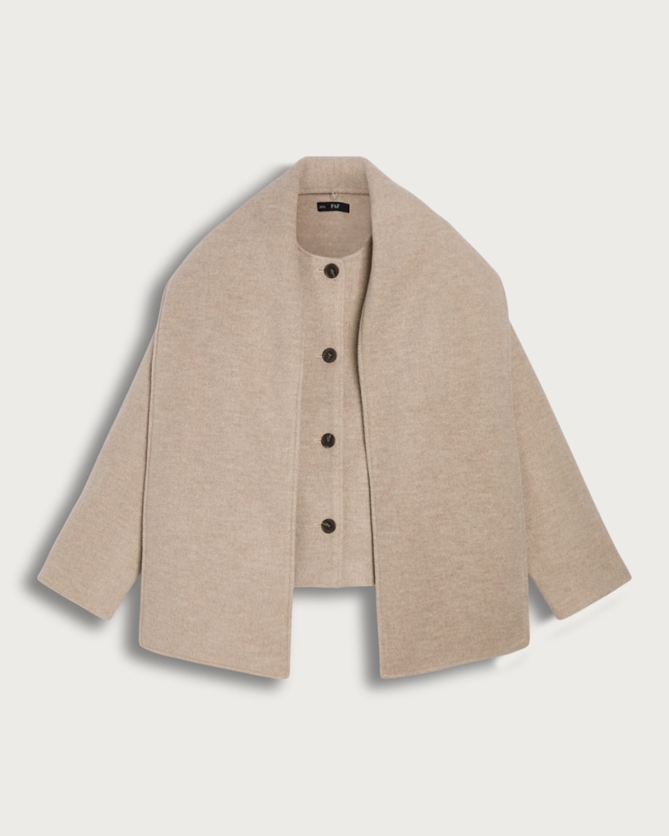 image 1 of F&F Button Front Scarf Jacket in Neutral