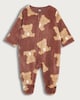 image 1 of F&F Baby Soft Touch Fleece Teddy Bear Print Sleepsuit in Brown