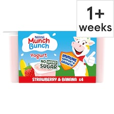 Munch Bunch Yogurt No Added Sugar Strawberry & Banana 4X100g