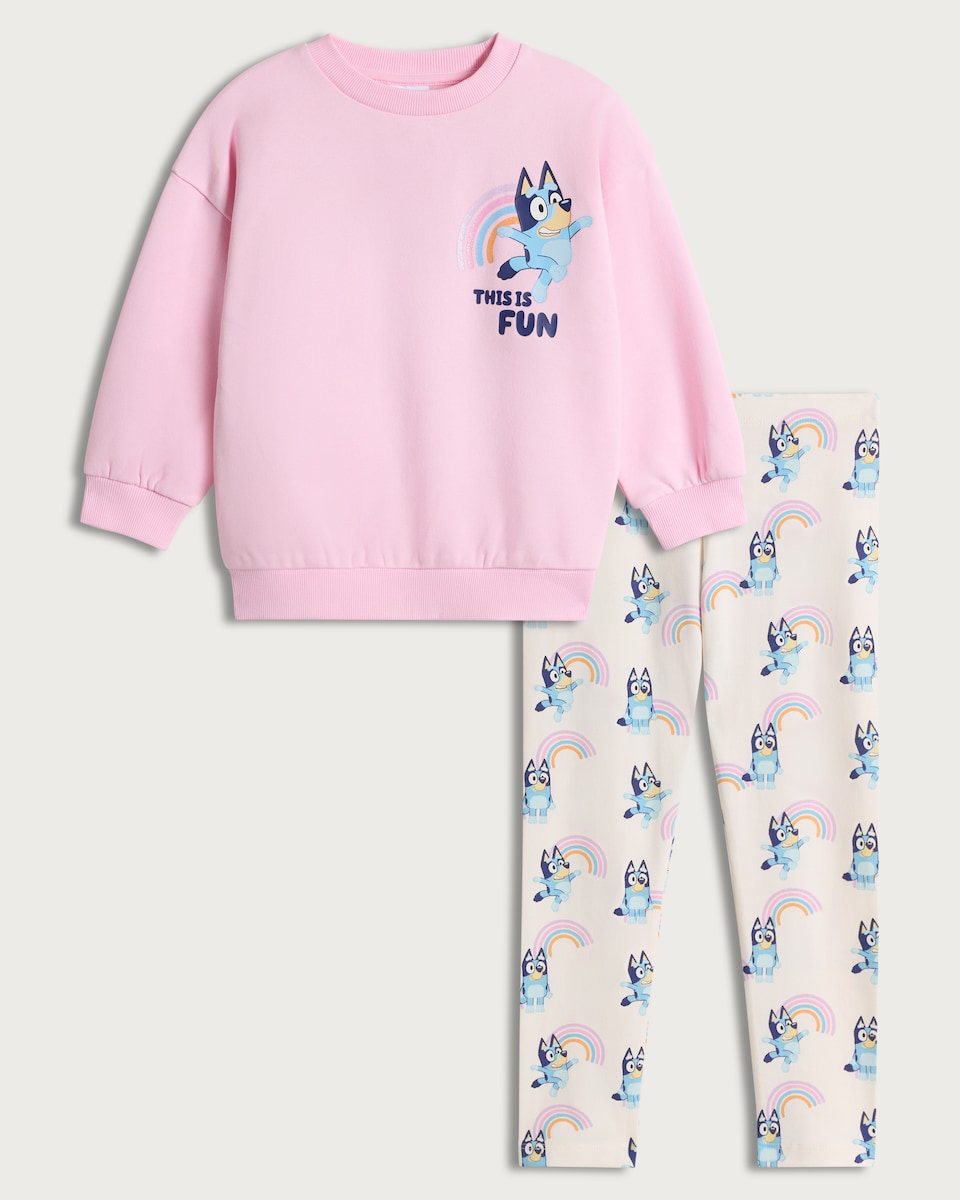 image 1 of Bluey 2-Piece Cotton Rich Sweatshirt and Leggings Set in Mlti Pink