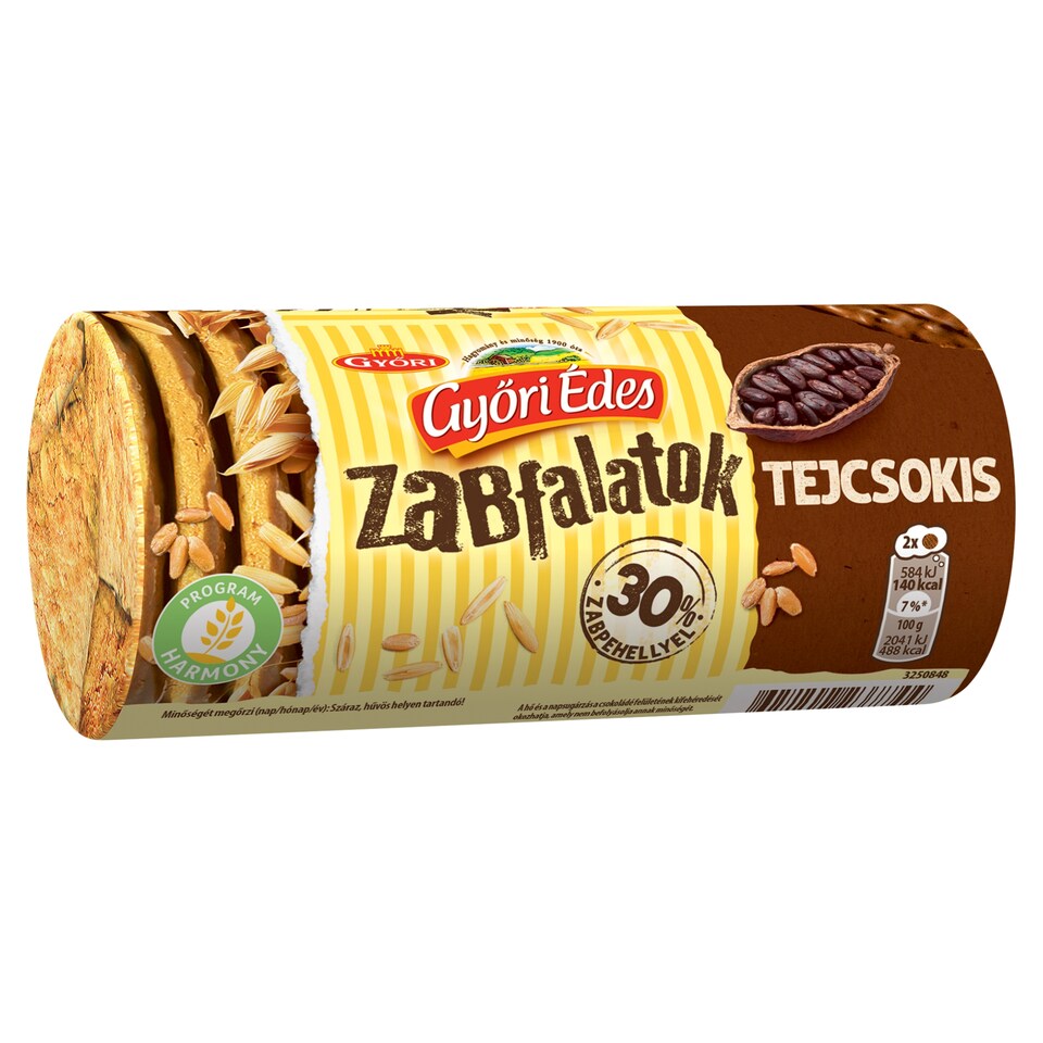 Győri Édes Zabfalatok Friable Oatmeal Biscuit Dipped in Milk Chocolate 215 g