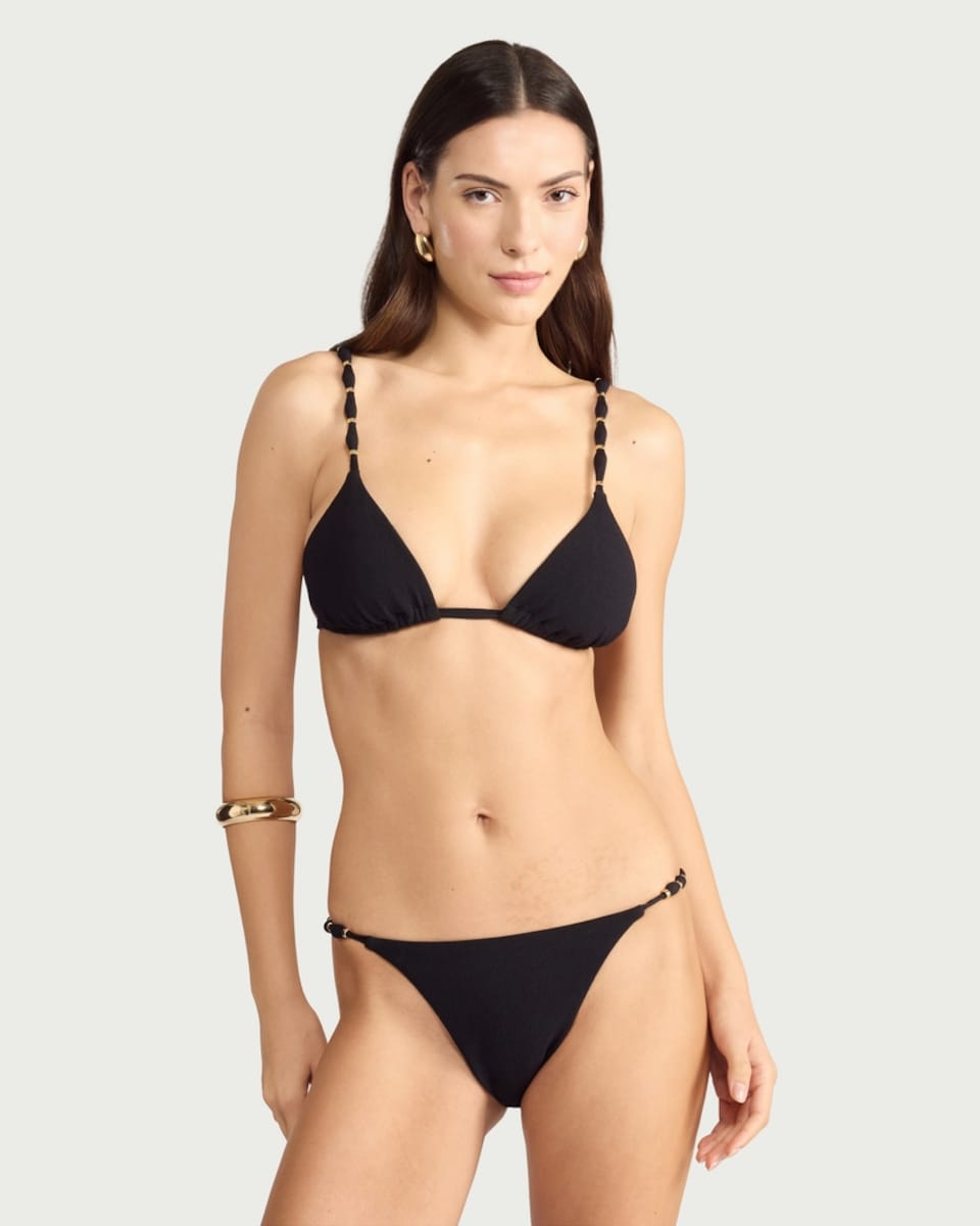 image 1 of F&F Beaded Side High Leg Bikini Bottoms in Black
