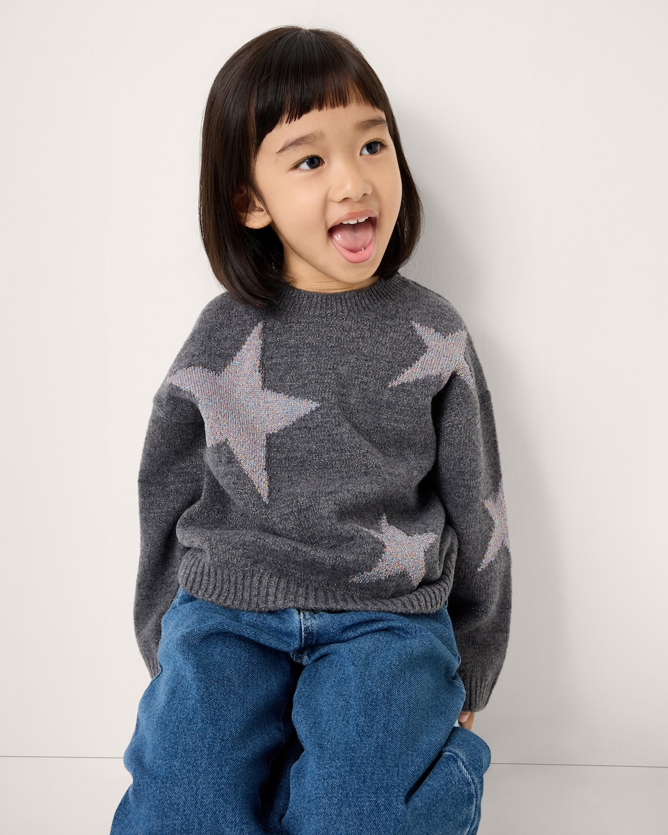 image 1 of F&F Girls Star Jumper in Grey