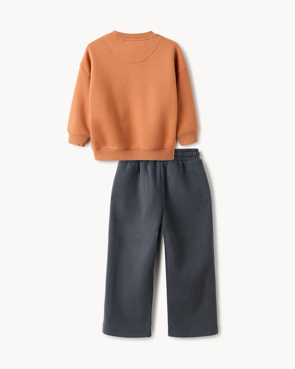 image 1 of F&F Boys Cotton Rich Pumpkin Sweatshirt and Joggers Set in Orange