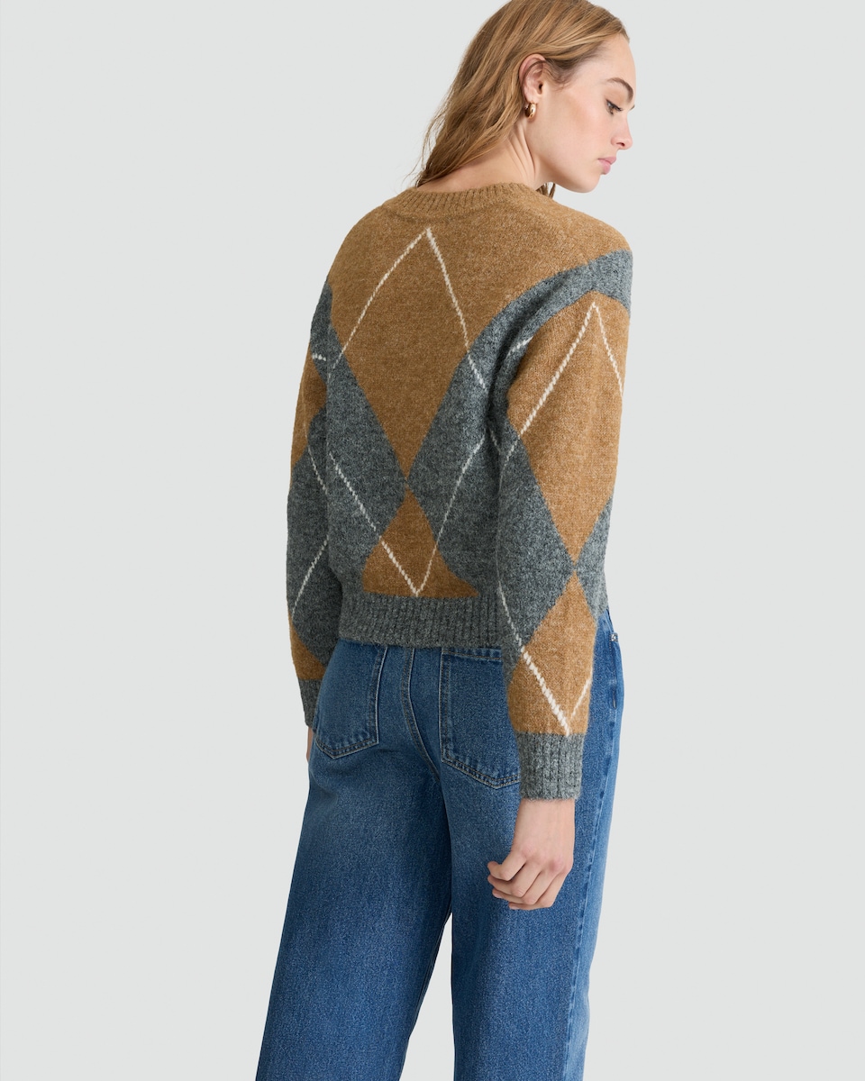 image 1 of F&F Argyle V Neck Jumper with Wool in Grey