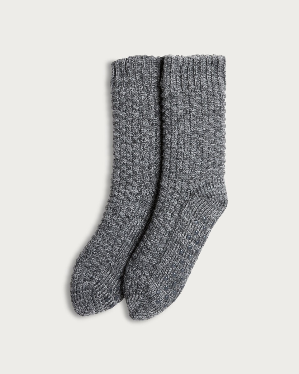 F&F Textured Knitted Slipper Socks in Grey Marl