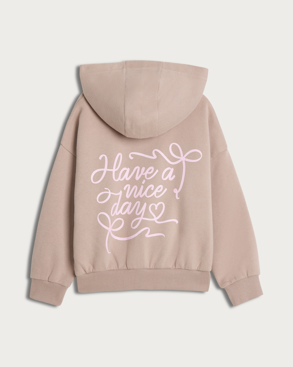 image 1 of F&F Girls 2-Piece Cotton Rich Have a Nice Day Hoodie and Joggers in Natural