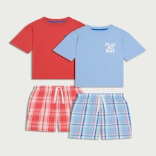 F&F Boys 2-Pack Pure Cotton Checked Short Pyjama Sets in Multi