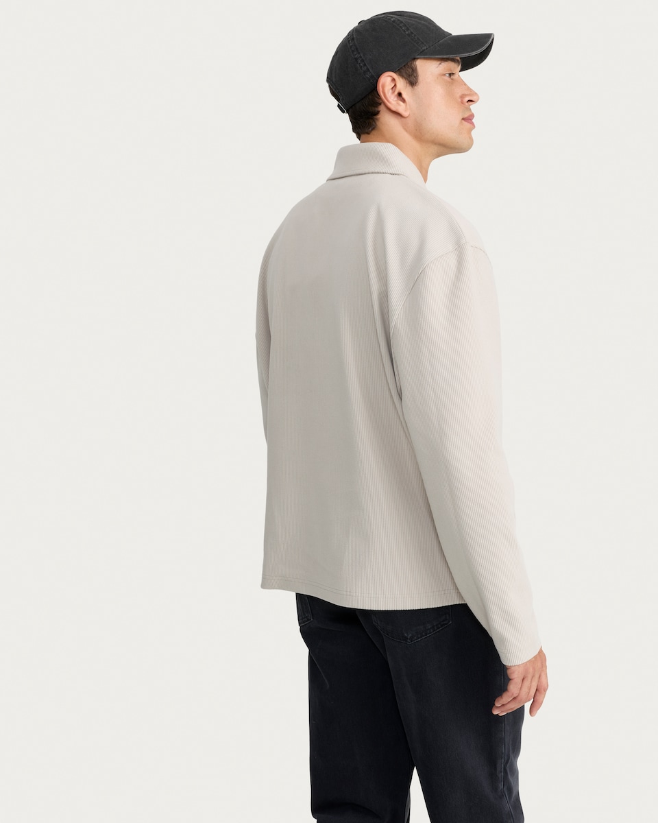 image 1 of F&F Ribbed Half Zip Relaxed Fit Sweatshirt in Stone