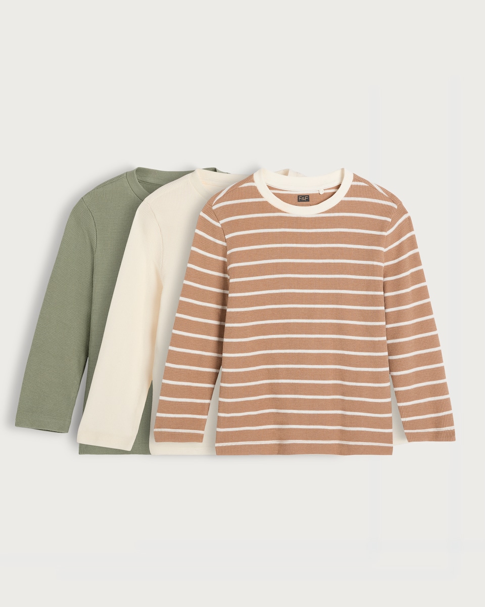 image 1 of F&F Boys 3-Pack Pure Cotton Long Sleeved Tops in Multi