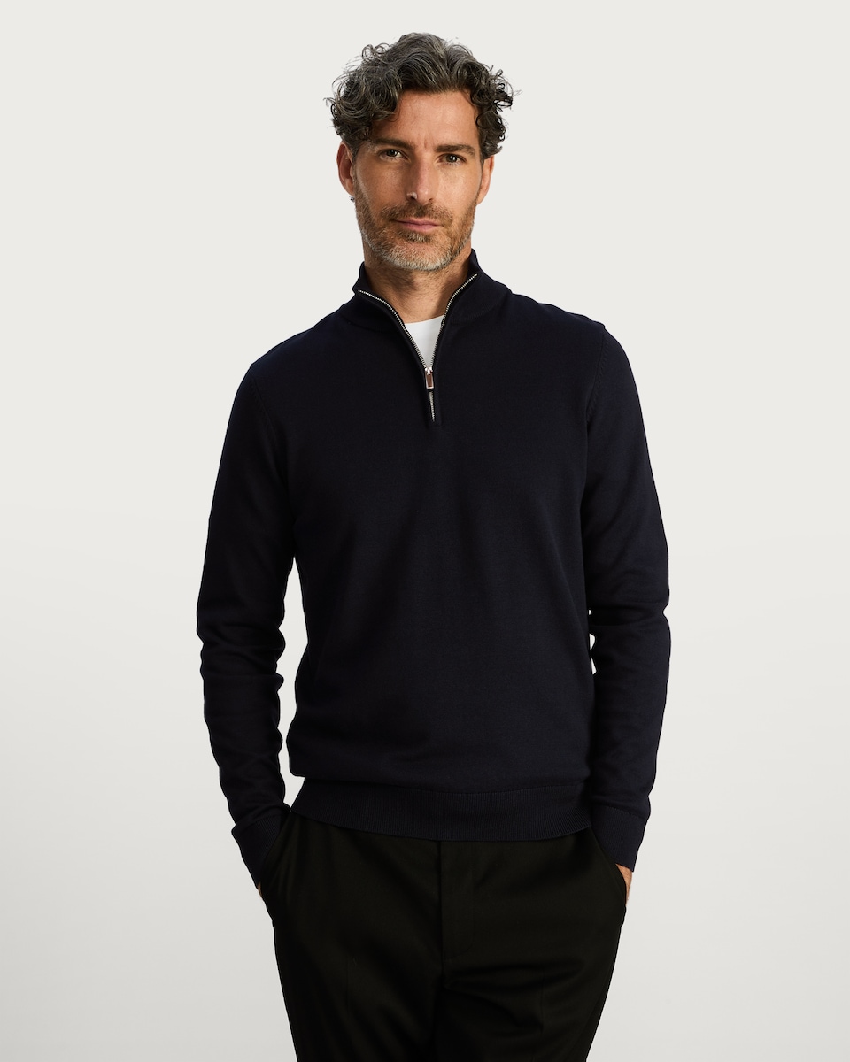 image 1 of F&F Pure Cotton Half Zip Knitted Jumper in Navy