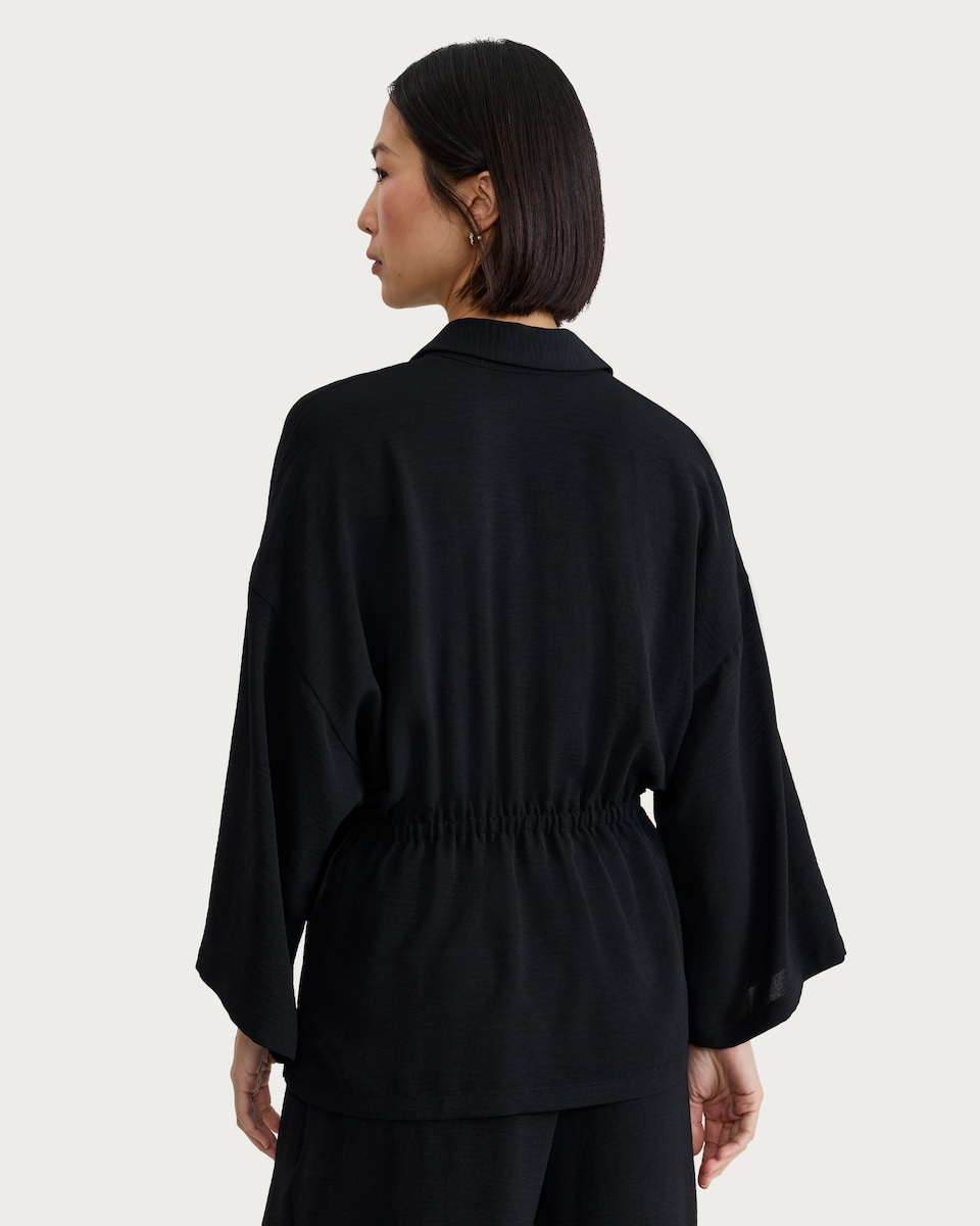 image 1 of F&F Drawstring Waist Wide Sleeved Shirt in Black