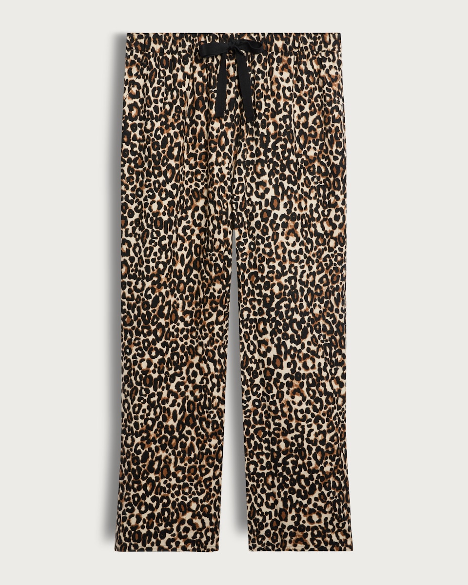 image 1 of F&F Pure Cotton Flannel Leopard Print Pyjama Bottoms in Multi Brown